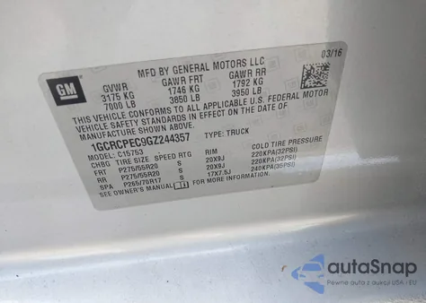 2016 Chevrolet Silverado 1500 Custom из США, поврежденный, VIN 1GCRCPEC9GZ244357